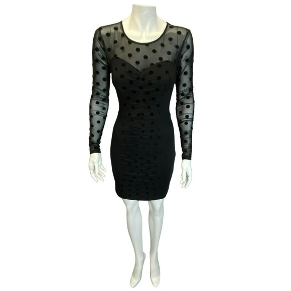 Guess Black Dress Small Bodycon Fitted Sheer Sleeves Elegant Wedding Party - Picture 1 of 9